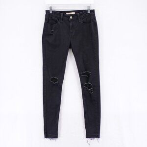 Levi's Super Skinny Black Factory Distressed‎ Raw Denim Jeans -29- 29 / 29.5 Mid